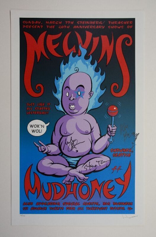 2004 Justin Hampton The Melvins Mudhoney The Showbox Seattle LE Signed Hampton & Band Members Poster Near Mint 89