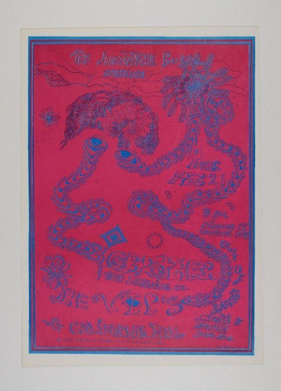 1967 Janis Joplin Big Brother & The Holding Company California Hall Poster Near Mint 83