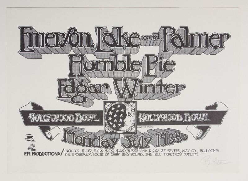 1971 Emerson Lake & Palmer Hollywood Bowl Signed Tuten Poster Mint 91
