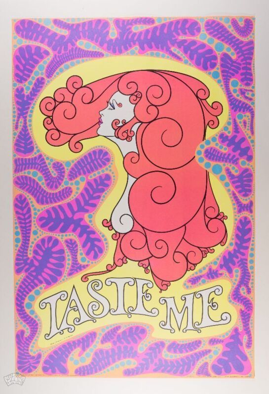 1969 Taste Me Rick Dempsey B. Bingham Blacklight Headshop Poster Mint 93