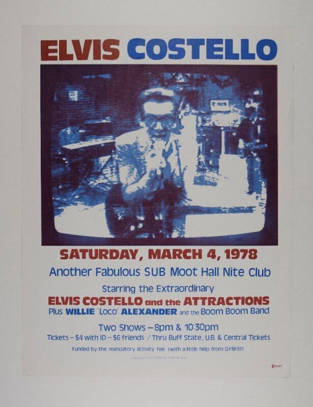 1978 Elvis Costello and the Attractions Moot Hall Buffalo State College Poster Excellent 77