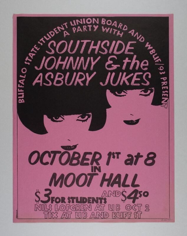 1976 Southside Johnny & The Asbury Jukes Buffalo State College Moot Hall Signed Elias Poster Excellent 75