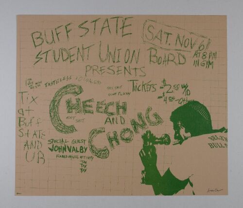 1976 Cheech and Chong at Buffalo State College Gym Signed Elias Poster Near Mint 83