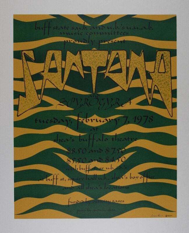 1978 Santana Shea's Buffalo Theatre Signed Elias Poster Near Mint 87