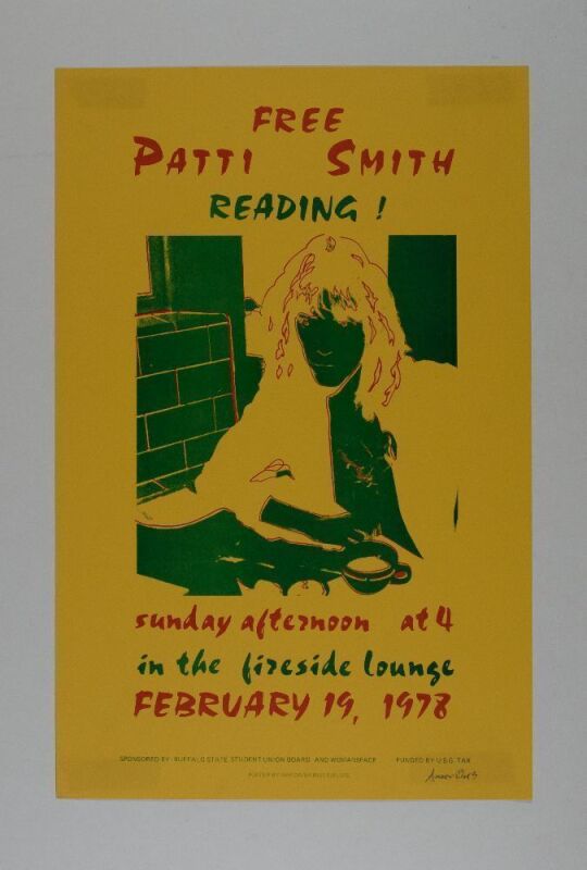 1978 Patti Smith Poetry Reading Buffalo State College Signed Elias Poster Near Mint 81