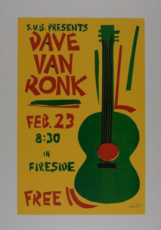 1976 Dave Van Ronk Buffalo State College Fireside Lounge Signed Elias Poster Near Mint 87