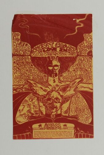 1968 West Coast Love-In Quicksilver Messenger Service CCR Davenport California Red Variant Handbill Fine 59