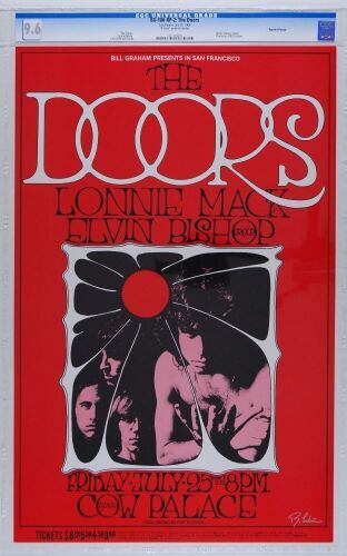 1969 BG-186 The Doors Cow Palace Signed Tuten RP2 Poster CGC 9.6