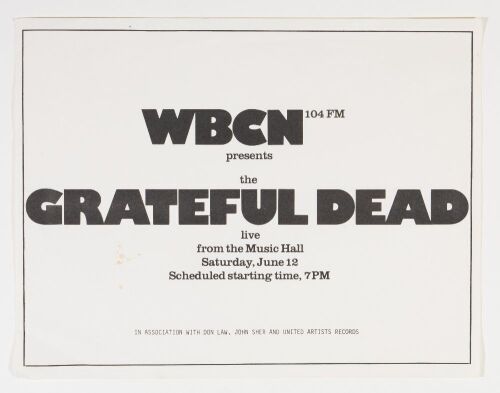 1976 Grateful Dead Boston Music Hall Flyer Excellent 71