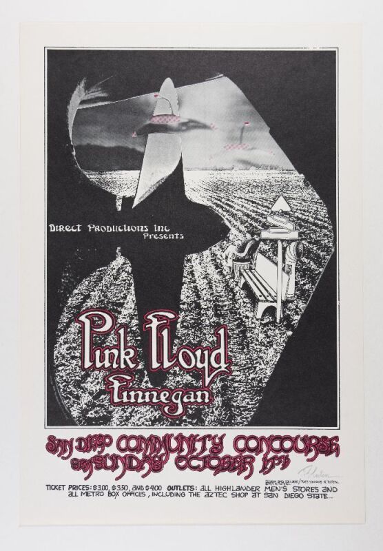1971 Pink Floyd San Diego Community Concourse Signed Tuten Poster Mint 93