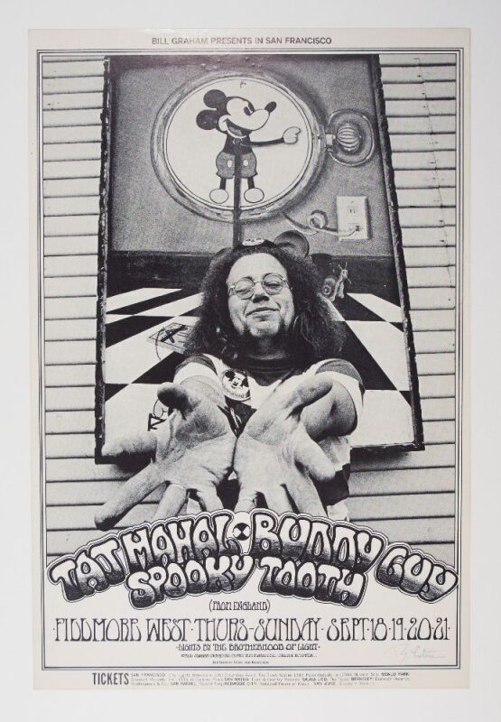 1969 BG-192 Taj Mahal Buddy Guy Fillmore West Signed Tuten Poster Excellent 77