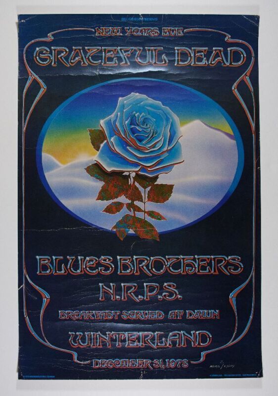 1978 AOR-4.38 Grateful Dead Winterland NYE Blue Rose Poster Extra Fine 61