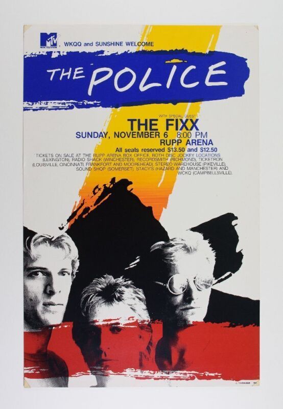 1983 The Police The Fixx Rupp Arena Lexington Poster Excellent 77