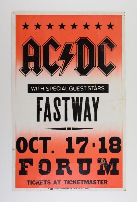 1983 AC/DC The Los Angeles Forum Inglewood Cardboard Poster Fine 59