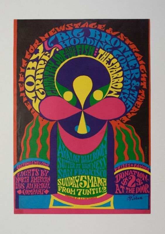 1967 Big Brother Janis Joplin Moby Grape Country Joe Newstage Benefit Avalon Ballroom Poster Excellent 73