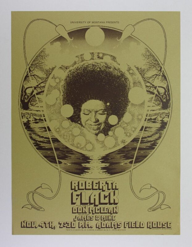 1973 Roberta Flack Don McLean Adams Fieldhouse at the University of Montana Poster Excellent 75