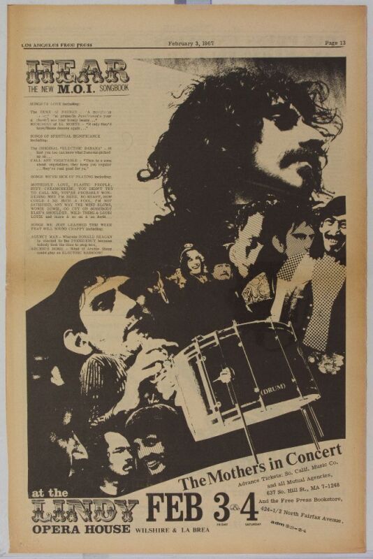 1967 Frank Zappa and the Mothers of Invention Lindy Opera House LA Free Press Ad Extra Fine 65