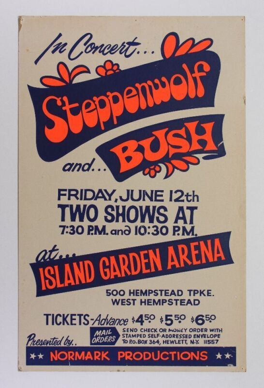 1970 Steppenwolf Bush Island Garden Arena Poster Extra Fine 61
