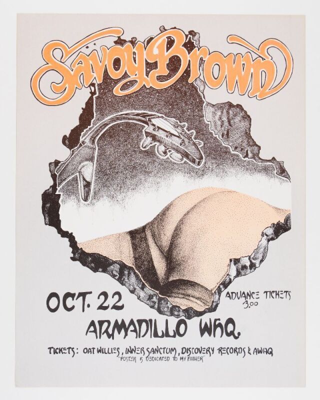 1975 Savoy Brown Armadillo World Headquarters Austin Poster Near Mint 87
