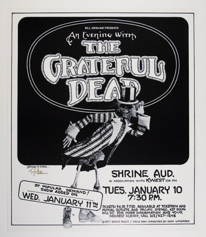 1978 Grateful Dead Shrine Auditorium Signed Tuten Poster Near Mint 89