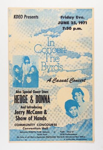 1971 The Byrds Community Concourse Convention Hall Poster Near Mint 81