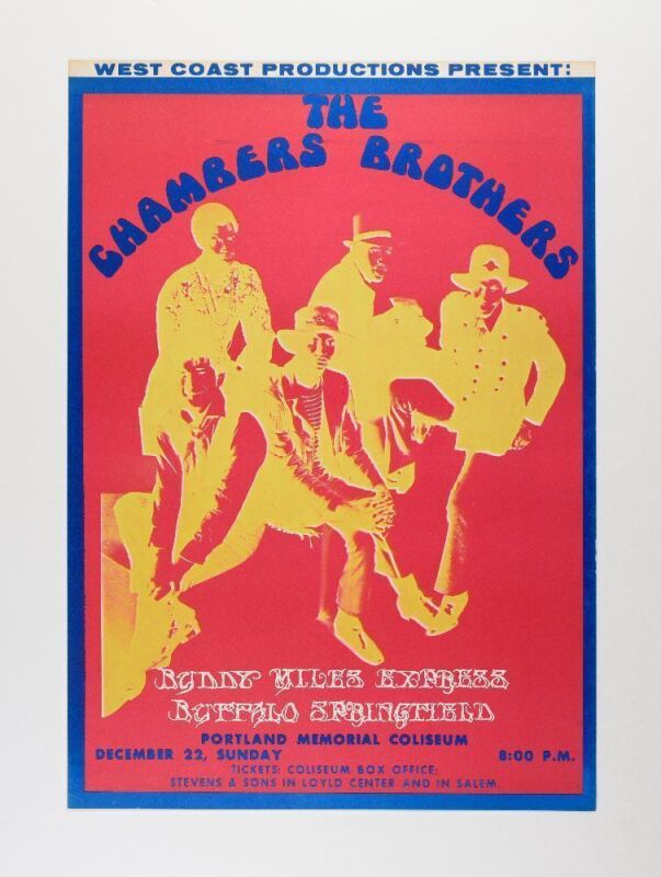 1968 Chambers Brothers Buffalo Springfield Portland Memorial Coliseum Poster Near Mint 89