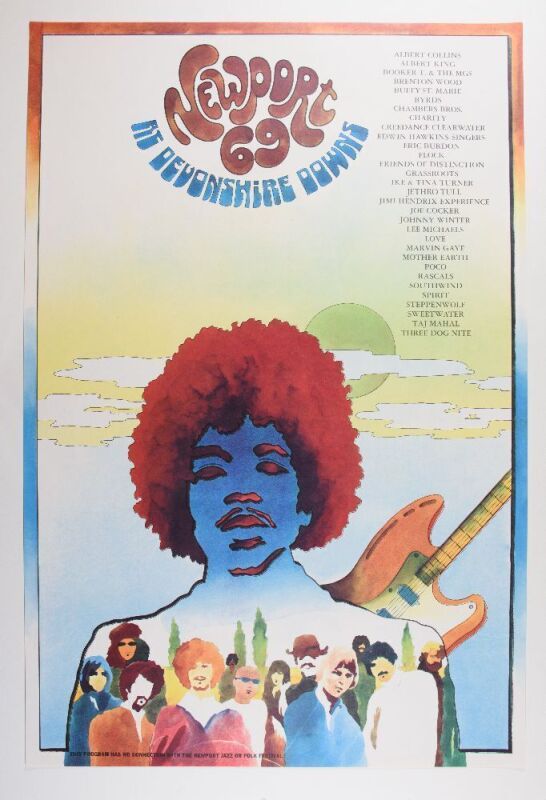 1969 Jimi Hendrix Newport Pop Festival Devonshire Downs Poster Mint 93