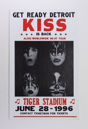 1996 KISS Tiger Stadium Detroit Alive Worldwide Tour Poster Near Mint 89