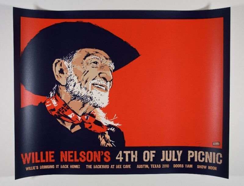 2010 Willie Nelson July 4th Picnic The Backyard At Bee Cave LE Signed Perkins Poster Near Mint 87