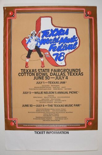 1978 Aerosmith Van Halen Texxas World Music Festival Texas Sate Fairgrounds Poster Extra Fine 69