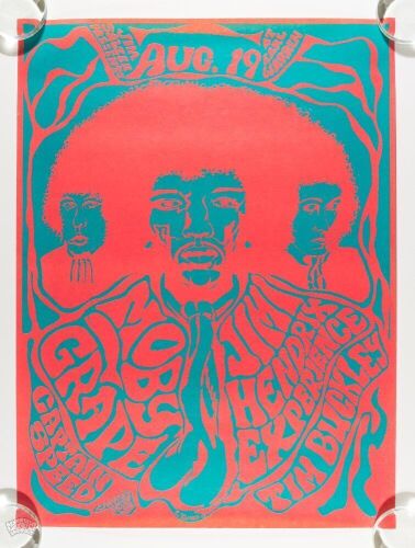 1967 AOR-3.40 Jimi Hendrix Experience Earl Warren Santa Barbara RP2 Poster Near Mint 89