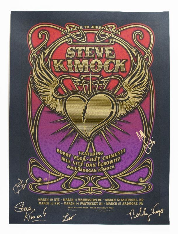 2015 Dave Hunter Steve Kimock Jerry Garcia Tribute Signed Hunter & Kimock & Band Poster Mint 95