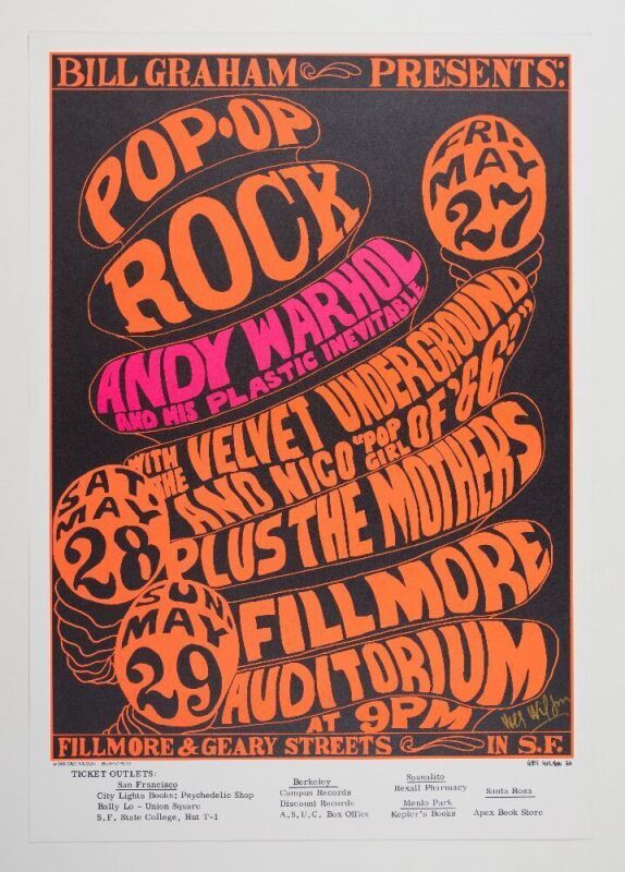 1990 BG-8 Andy Warhol Velvet Underground RP3 Signed Wilson Poster Near Mint 87