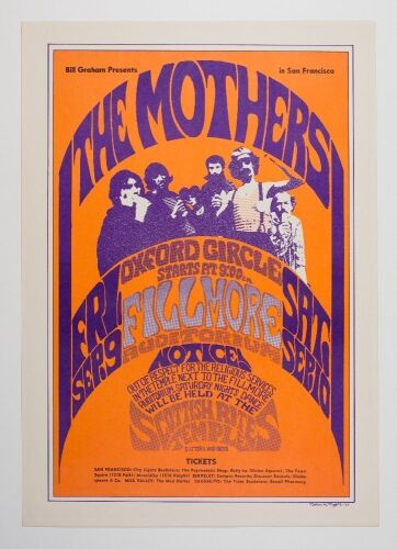 1966 BG-27 Frank Zappa The Mothers Fillmore Auditorium RP2 Poster Near Mint 83