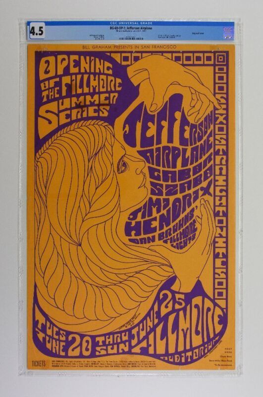 1967 BG-69 Jimi Hendrix Jefferson Airplane Fillmore Auditorium Poster CGC 4.5
