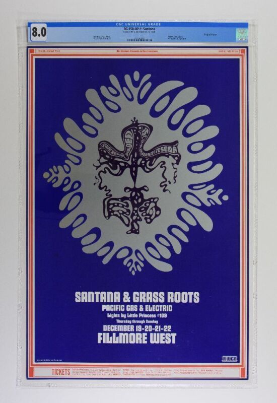 1968 BG-150 Santana Grass Roots Fillmore West Poster CGC 8.0