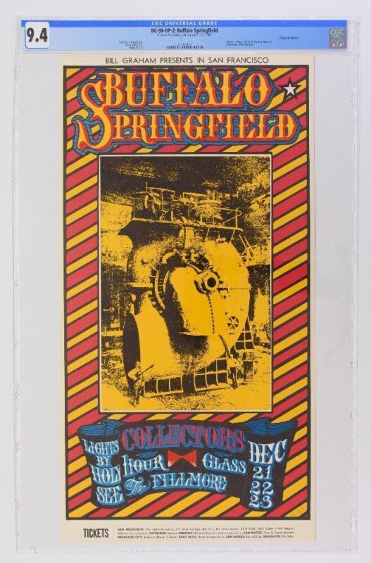 1967 BG-98 Buffalo Springfield Hour Glass Fillmore Auditorium Poster CGC 9.4