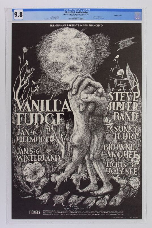 1968 BG-101 Vanilla Fudge Winterland & Fillmore Auditorium Signed Conklin Poster CGC 9.8