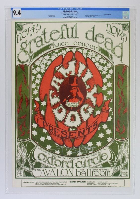 1966 FD-33 Grateful Dead Oxford Circle Avalon Ballroom Signed Mouse Poster CGC 9.4