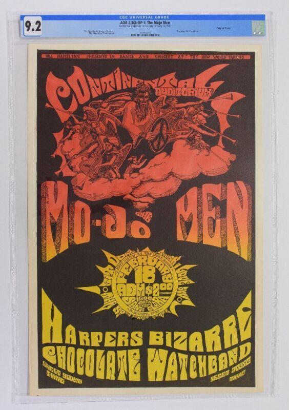 1967 AOR-2.346 Mojo Men The Chocolate Watchband Continental Auditorium Santa Clara Poster CGC 9.2