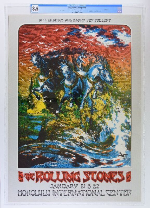 1973 AOR-4.147 Rolling Stones Honolulu International Center Signed Singer Poster CGC 8.5