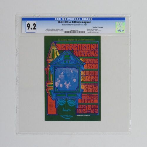 1967 BG-81 Grateful Dead Jefferson Airplane Big Brother Janis Joplin Hollywood Bowl Postcard CGC 9.2