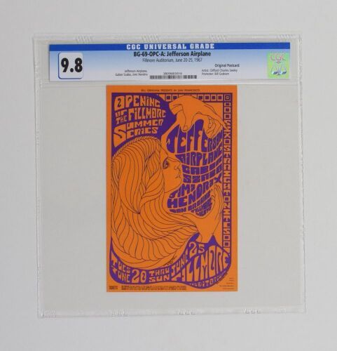 1967 BG-69 Jimi Hendrix Jefferson Airplane Fillmore Auditorium Postcard CGC 9.8