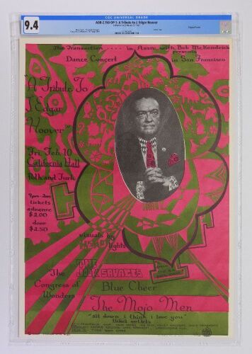 1967 AOR-2.150 Blue Cheer Tribute to J Edgar Hoover California Hall Poster CGC 9.4