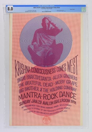 1967 AOR-2.18 Grateful Dead Allen Ginsberg Big Brother Avalon Ballroom Poster CGC 8.0