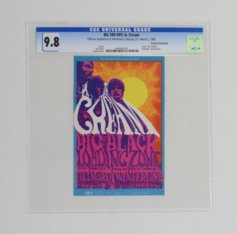 1968 BG-109 Cream Winterland & Fillmore Auditorium Postcard CGC 9.8