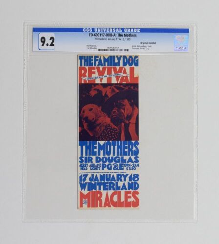 1969 FD-690117 Frank Zappa The Mothers Winterland Arena Handbill CGC 9.2