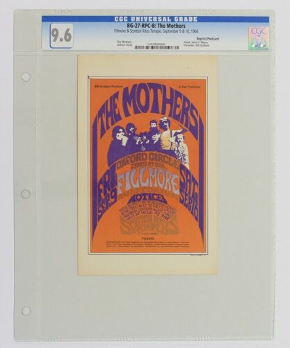 1966 BG-27 Frank Zappa The Mothers Fillmore Auditorium RP Postcard CGC 9.6