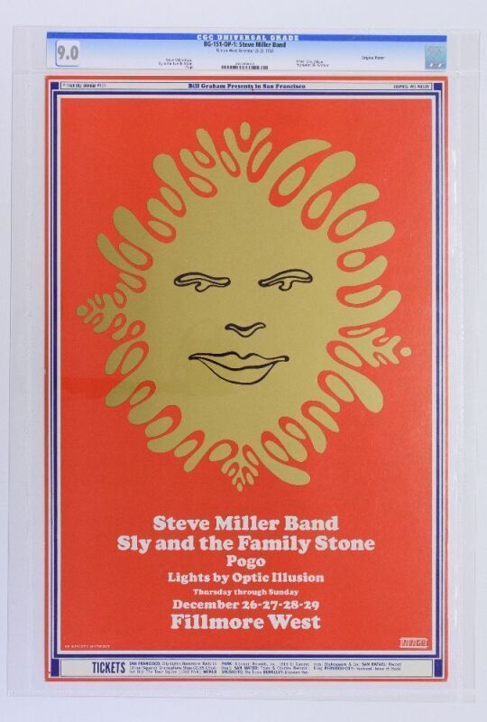 1968 BG-151 Steve Miller Band Sly & The Family Stone Fillmore West Poster CGC 9.0