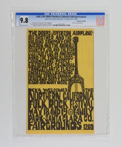 1968 AOR-2.341 The Doors Northern California Folk Rock Festival Alternate Version Handbill CGC 9.8